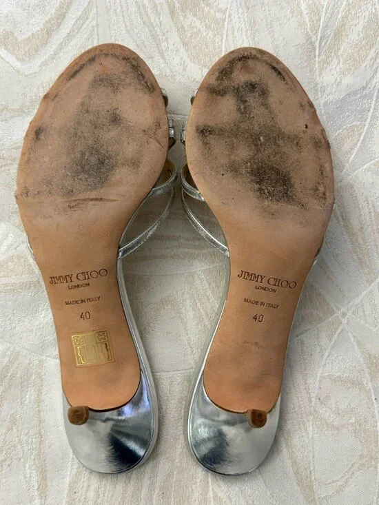 JIMMY CHOO SILVER HEEL OPEN TOE HEELS - Picture 9 of 9